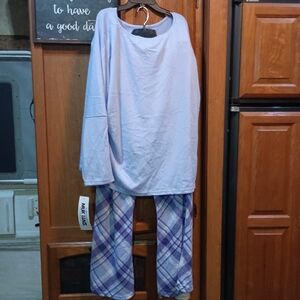 NWT Muk Luks Cozy Lavender and Purple Plaid Pajama Set 2X